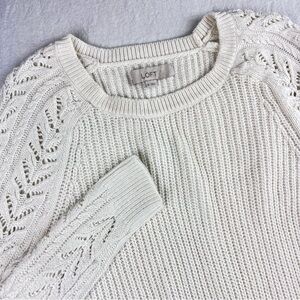 LOFT Womens White Knit Crochet Arms Long Sleeve Sweater Size Small